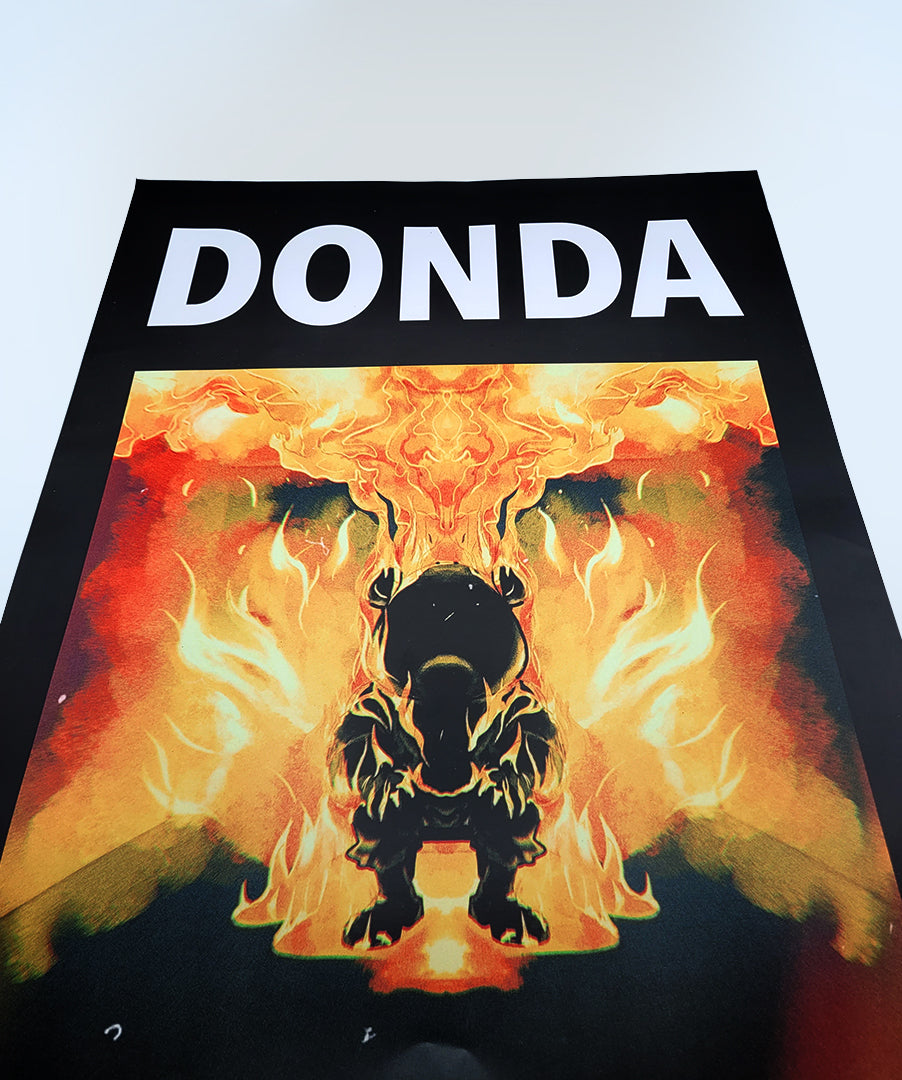 DONDA LP3 Kanye Bear on fire Poster angled front