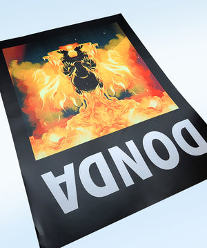 DONDA LP3 Kanye Bear on fire Poster angled left